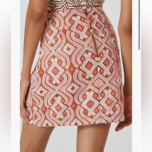Anthropologie Pink Tan 4 Slim Embellished Linen Mini Skirt Poly Lining in VGUC
